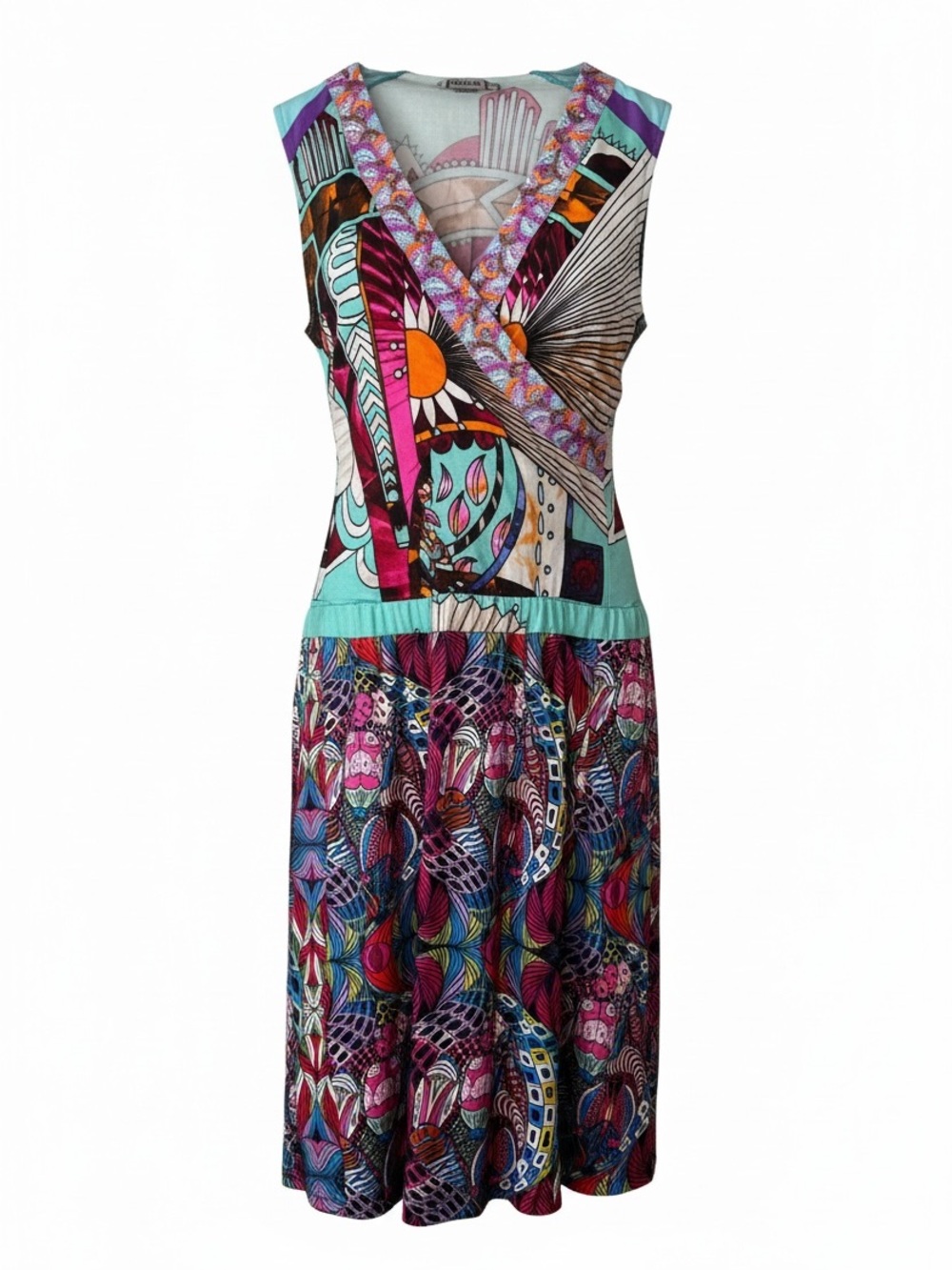 Custo Barcelona Y2K Statement Print Faux Wrap Dress